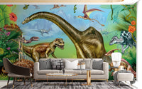 Dinosaur world wallpaper with bold colors A185