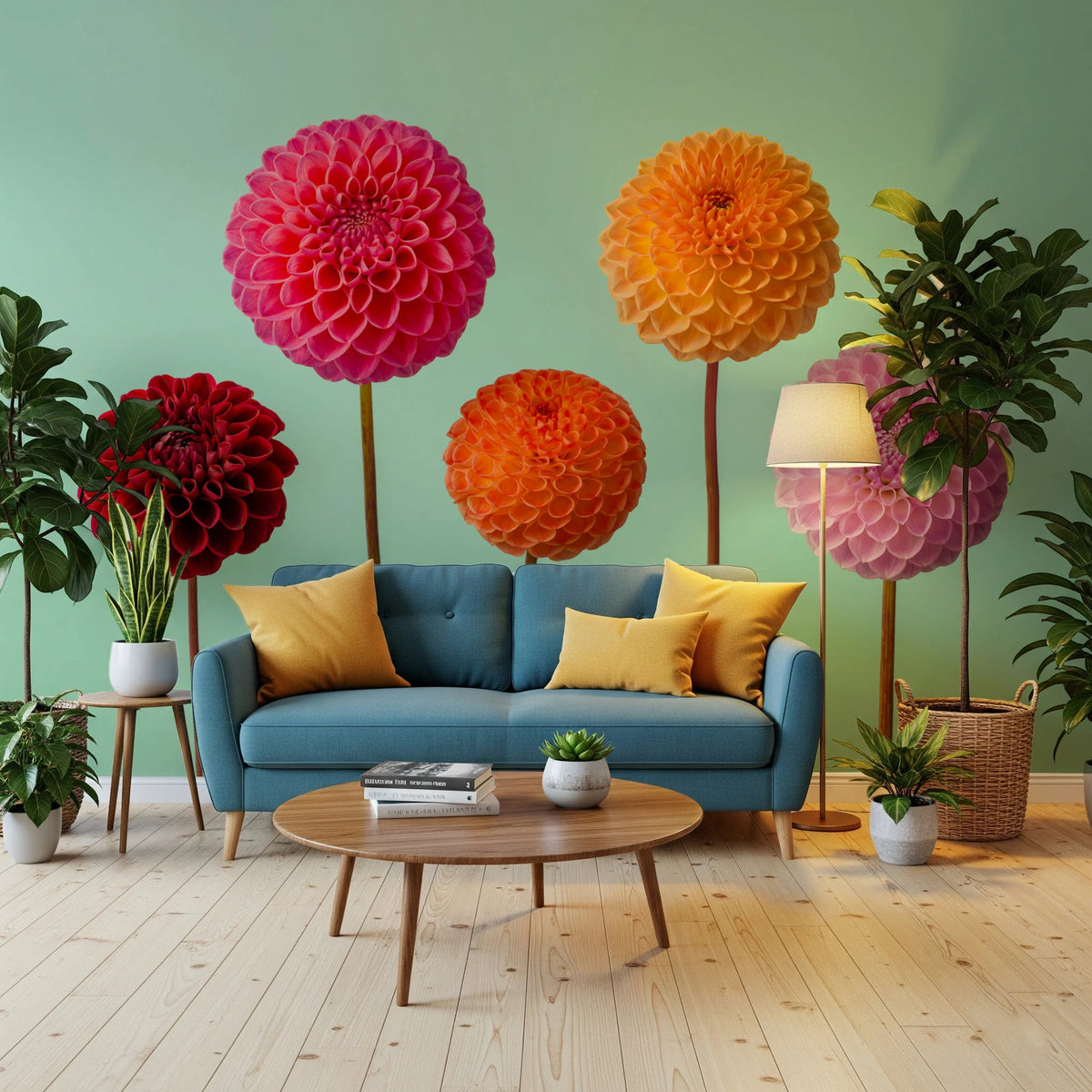 Office home with Vibrant Dahlias Wall Mural in bright floral color, GD8847