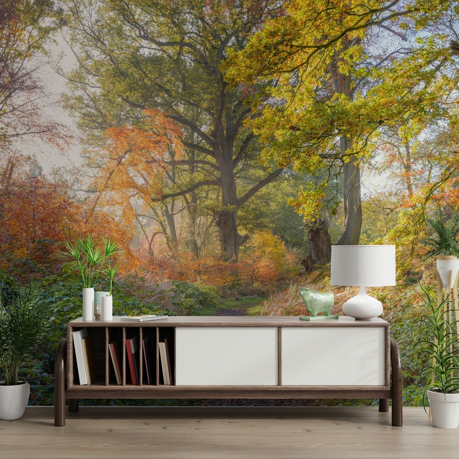 Trees ablaze with brilliant autumn hues.

