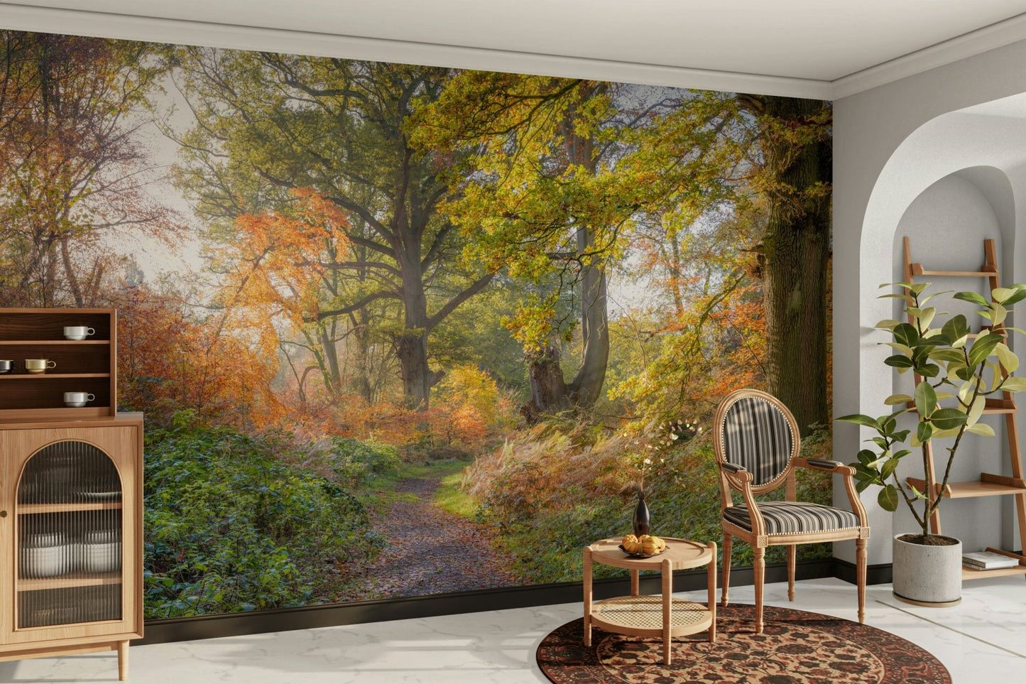 Warm, inviting sunlight filtering through trees.

