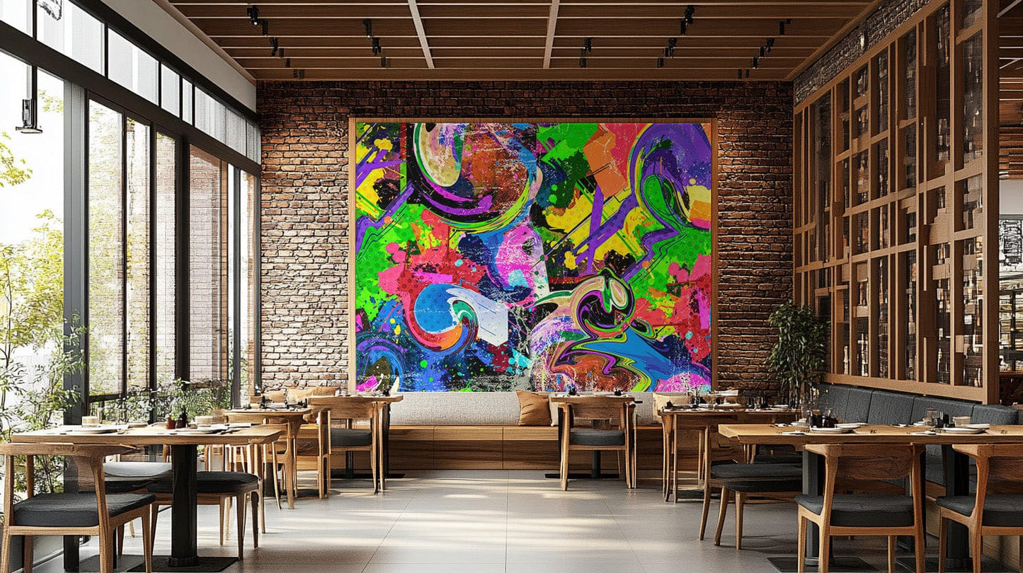 Colorful graffiti splash wall mural wallpaper for homes.