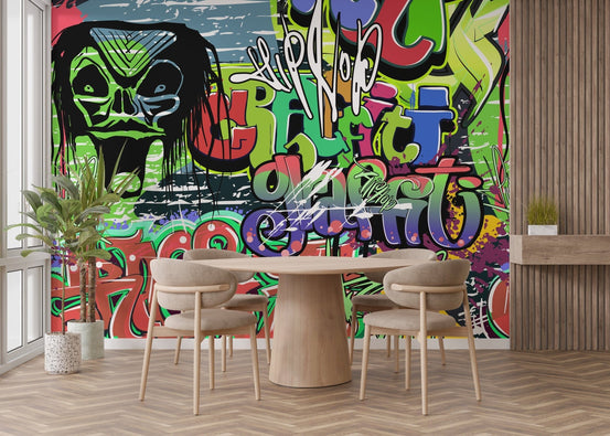 Bold and vibrant graffiti wall mural wallpaper for interiors., B311