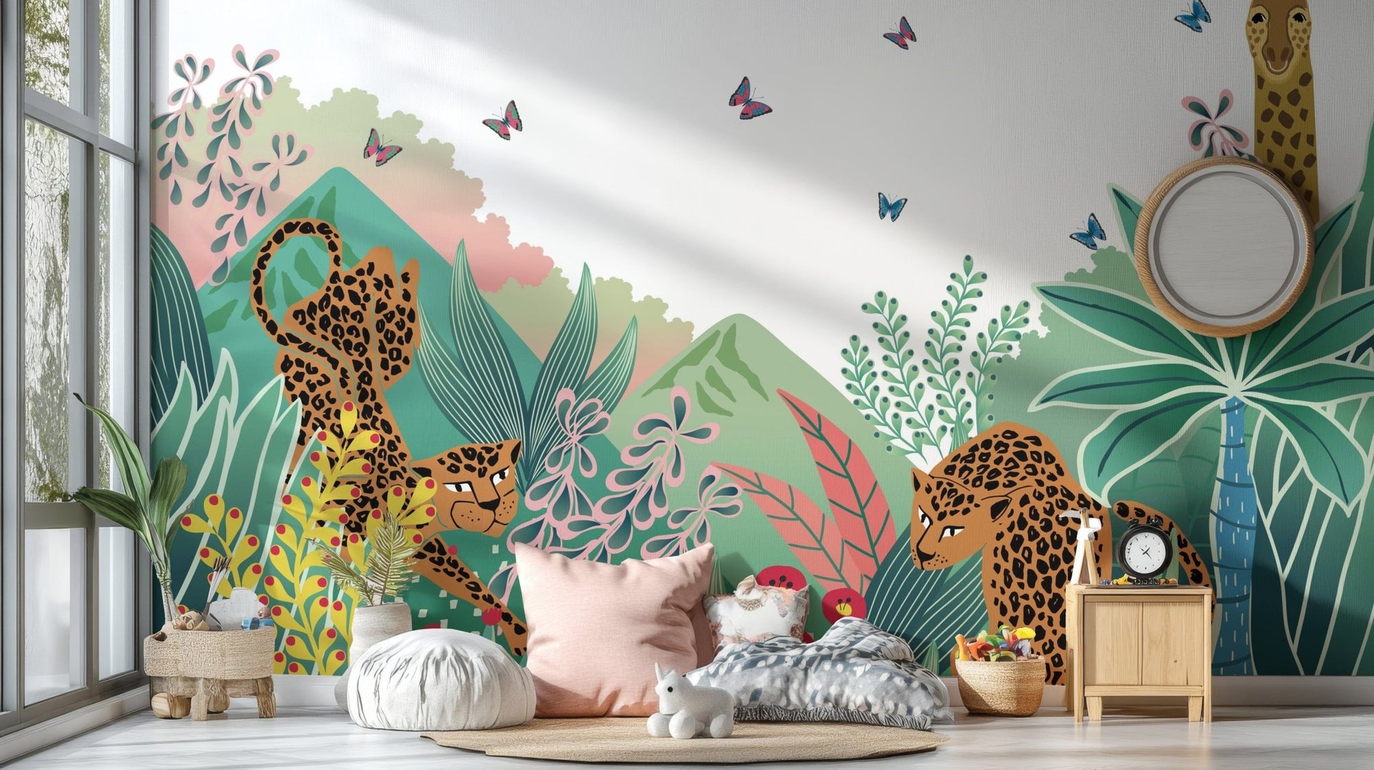 Jungle animals wallpaper mural for kids B085

