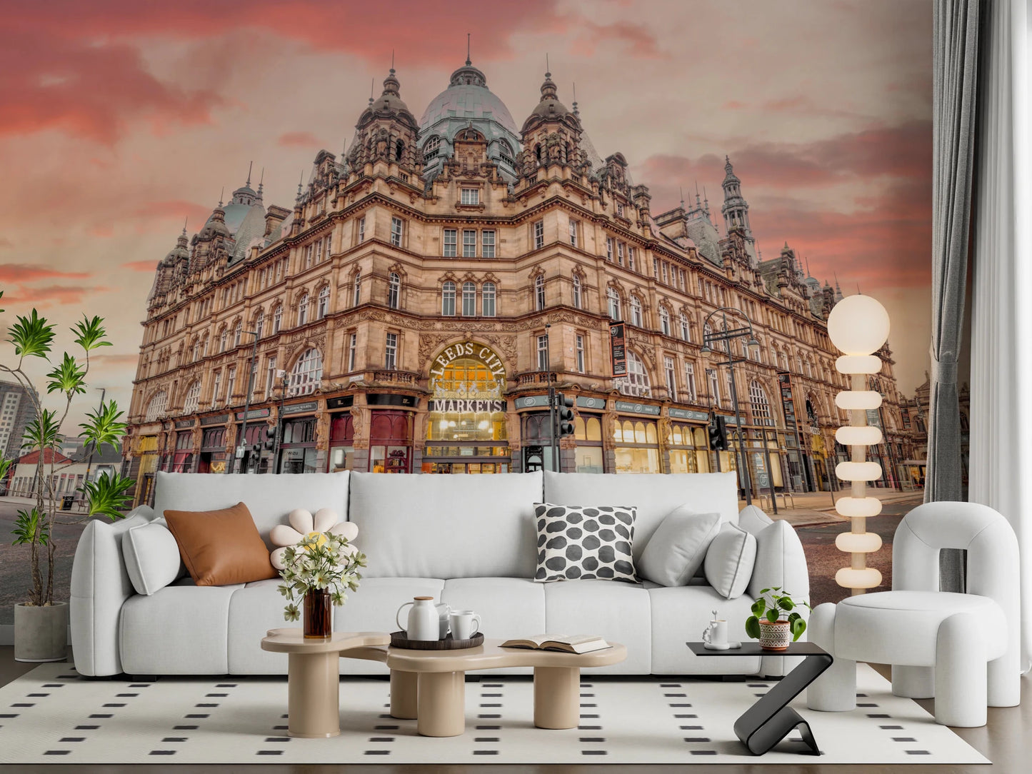 Ornate stone structure in Vibrant Hub Wall Mural with open street perspective