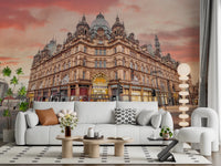 Ornate stone structure in Vibrant Hub Wall Mural with open street perspective
