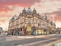 Wide urban architecture scene in Vibrant Hub Wall Mural with road frontage