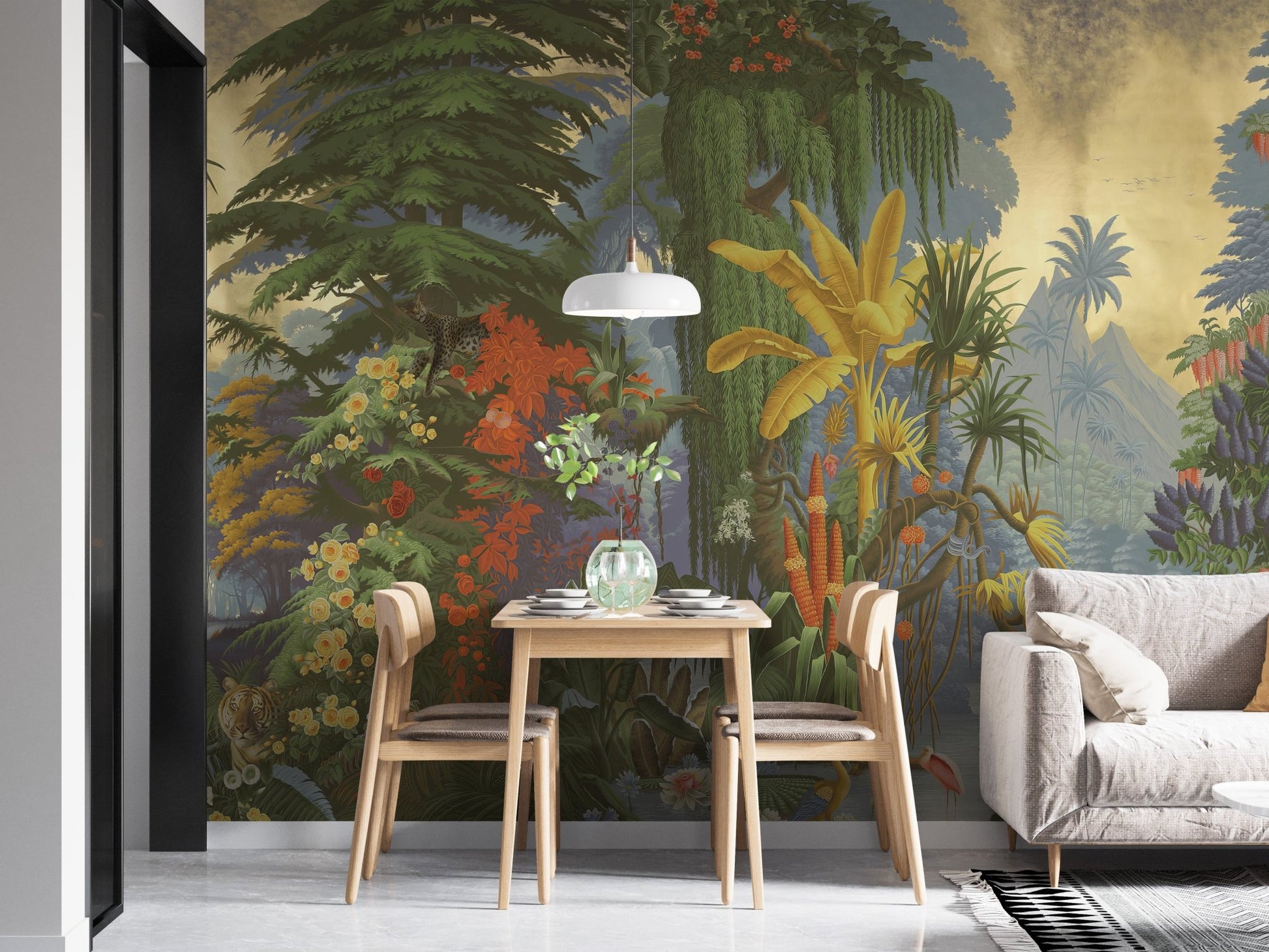 Jungle-inspired wallpaper with vibrant colors and landscapes.