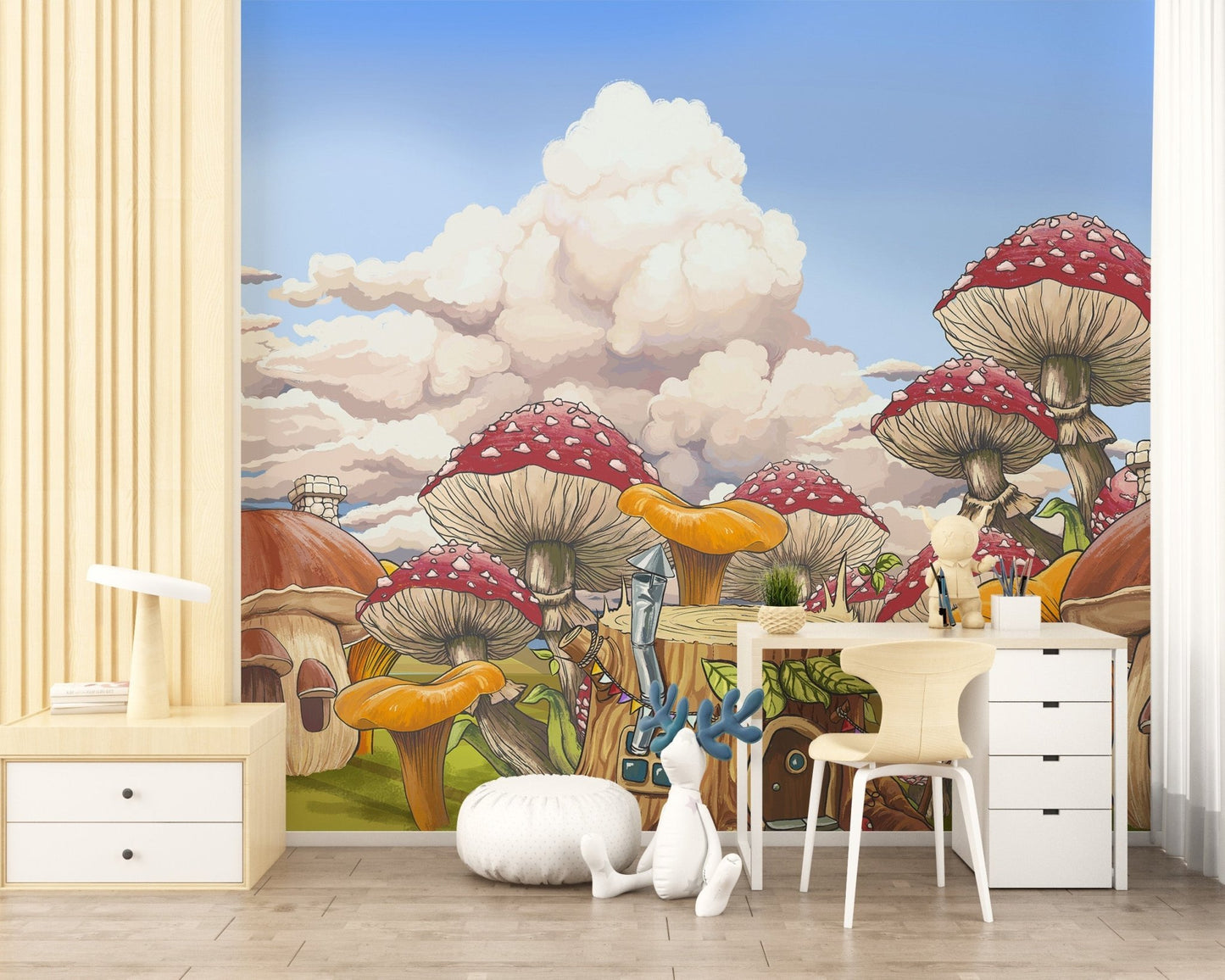 Vibrant Mushroom Kids City Wall Mural - Giffywalls