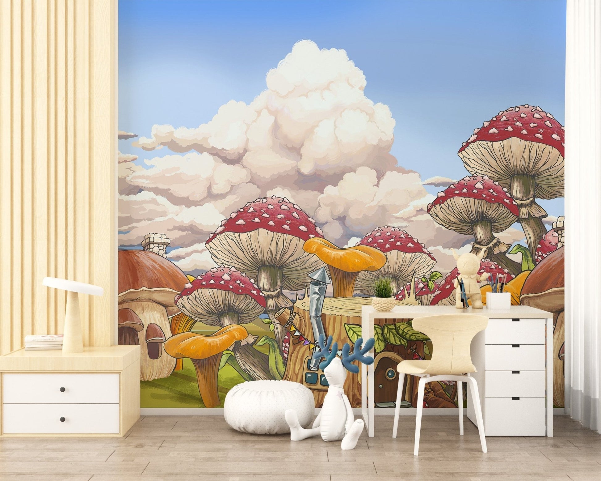 Vibrant Mushroom Kids City Wall Mural - Giffywalls