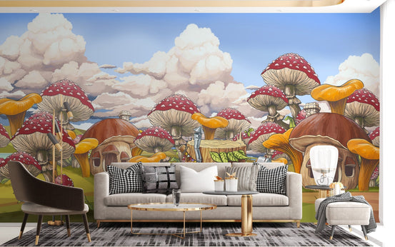 Vibrant Mushroom Kids City Wall Mural A169