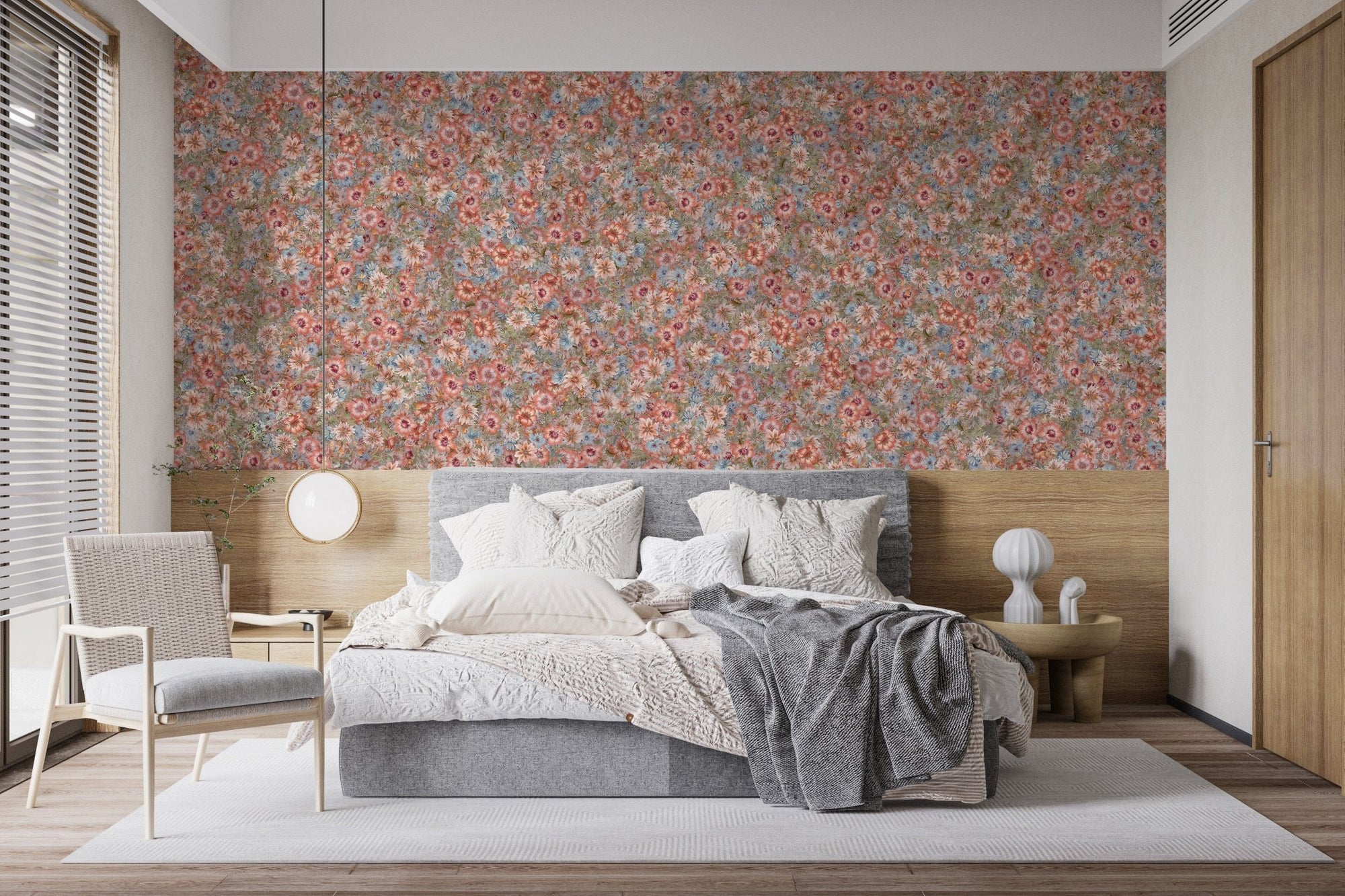 Embroidered orange floral wallpaper design for bedroom DTLE16
