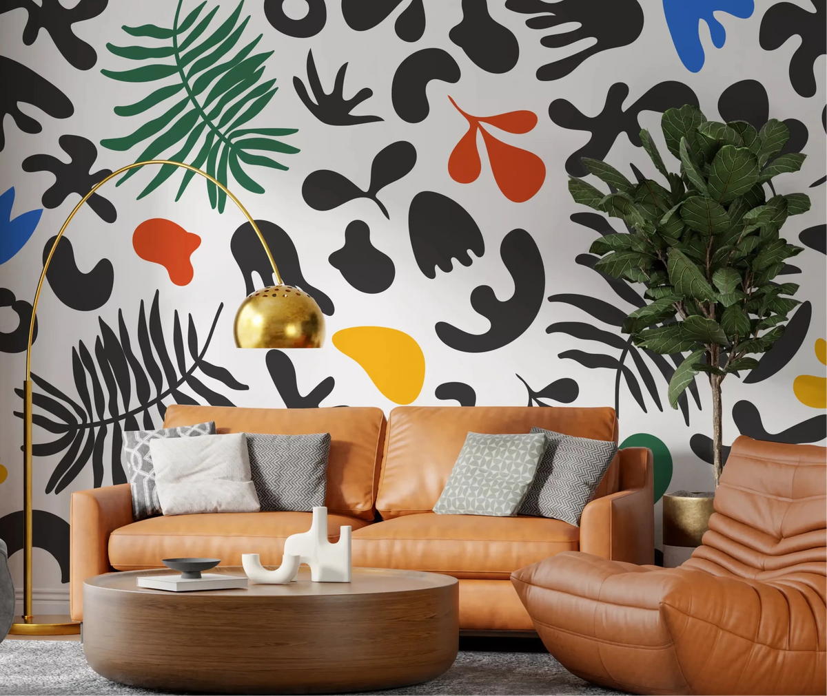 Creative office with Vibrant Shapes wall mural and abstract pattern, GD9318