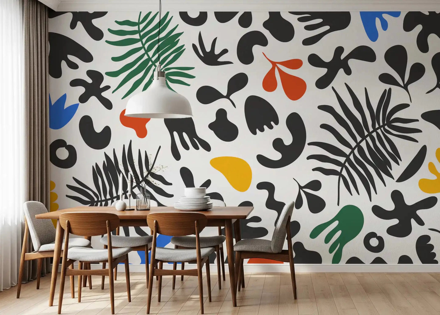 Dining room wall with Vibrant Organic Shapes wall mural in bold color
