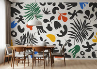 Dining room wall with Vibrant Organic Shapes wall mural in bold color
