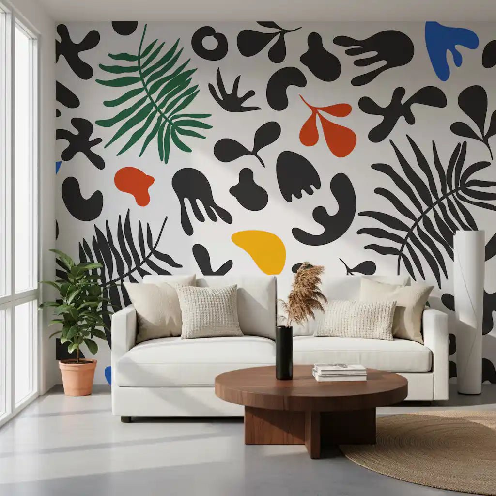 Vibrant Organic Shapes wall mural with scattered abstract forms
