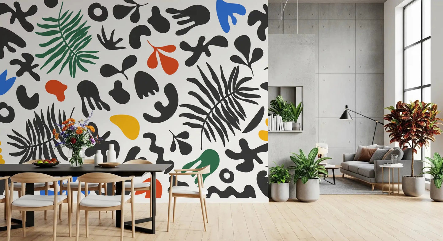 Bright cutout-style pattern in Organic Shapes wall mural design