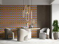 Playful wall mural capturing a happy textile inspired patchwork imagery.