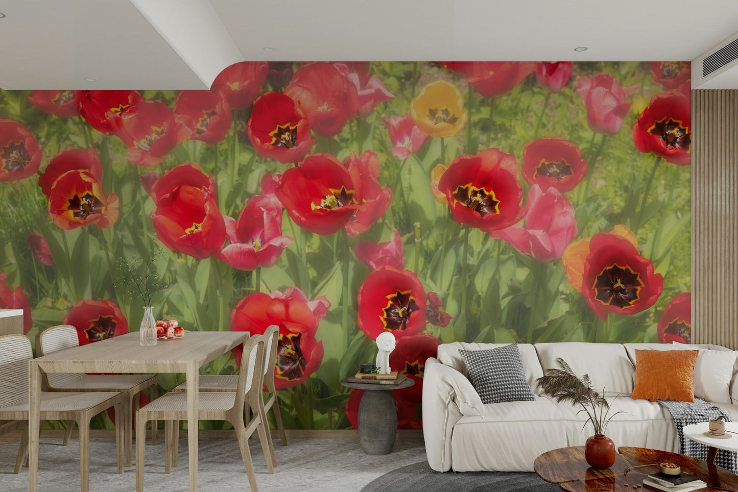 Vibrant Red Tulip Field Photography | Floral Wall Art | Nature Decor Wall Mural