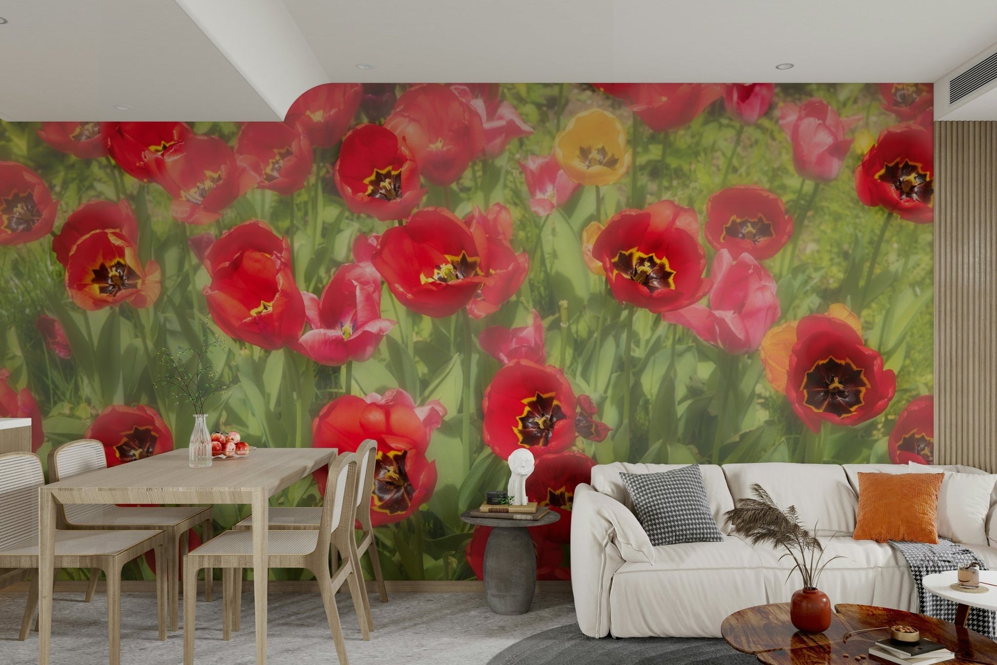 Vibrant Red Tulip Field Photography | Floral Wall Art | Nature Decor Wall Mural