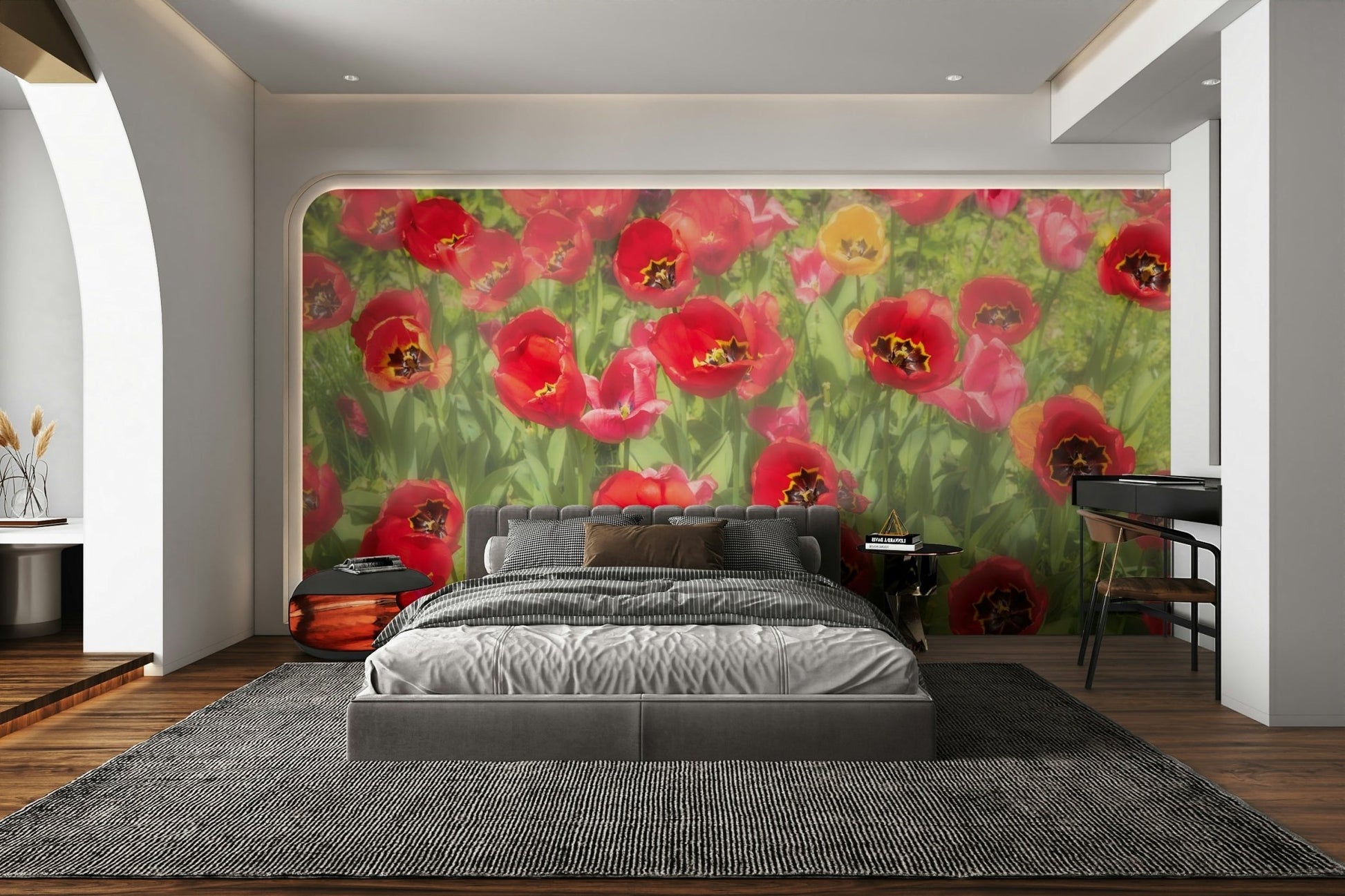 Vibrant Red Tulip Field Photography | Floral Wall Art | Nature Decor Wall Mural