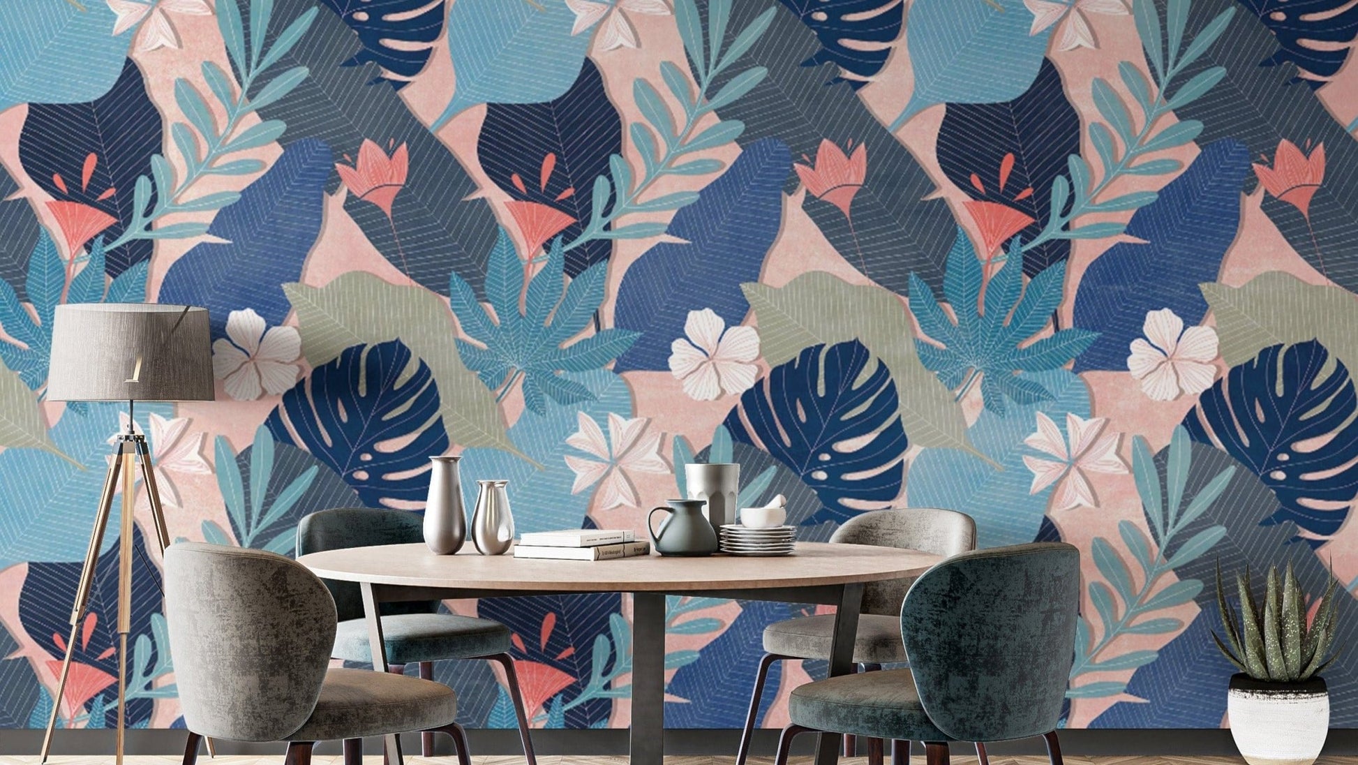 Vibrant Tropical Leaves Wallpaper Design
