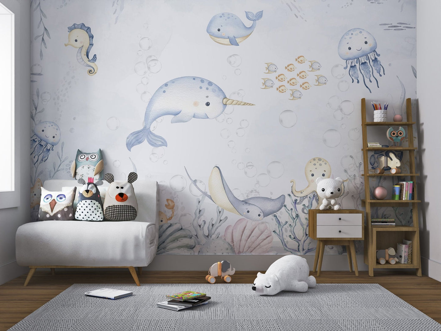 Bright marine life wall mural
