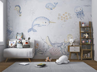 Bright marine life wall mural
