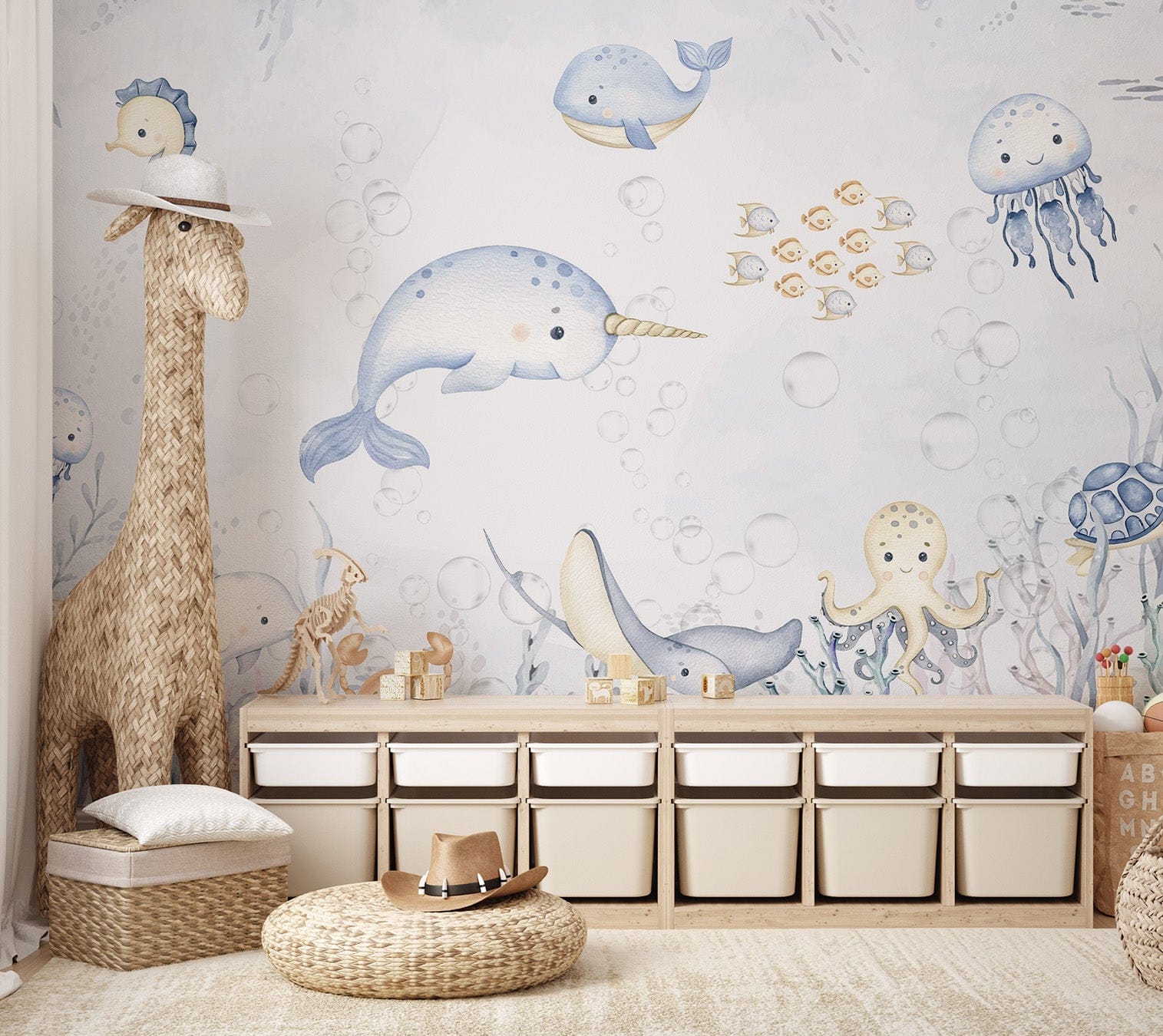 Colorful underwater fish wall design
