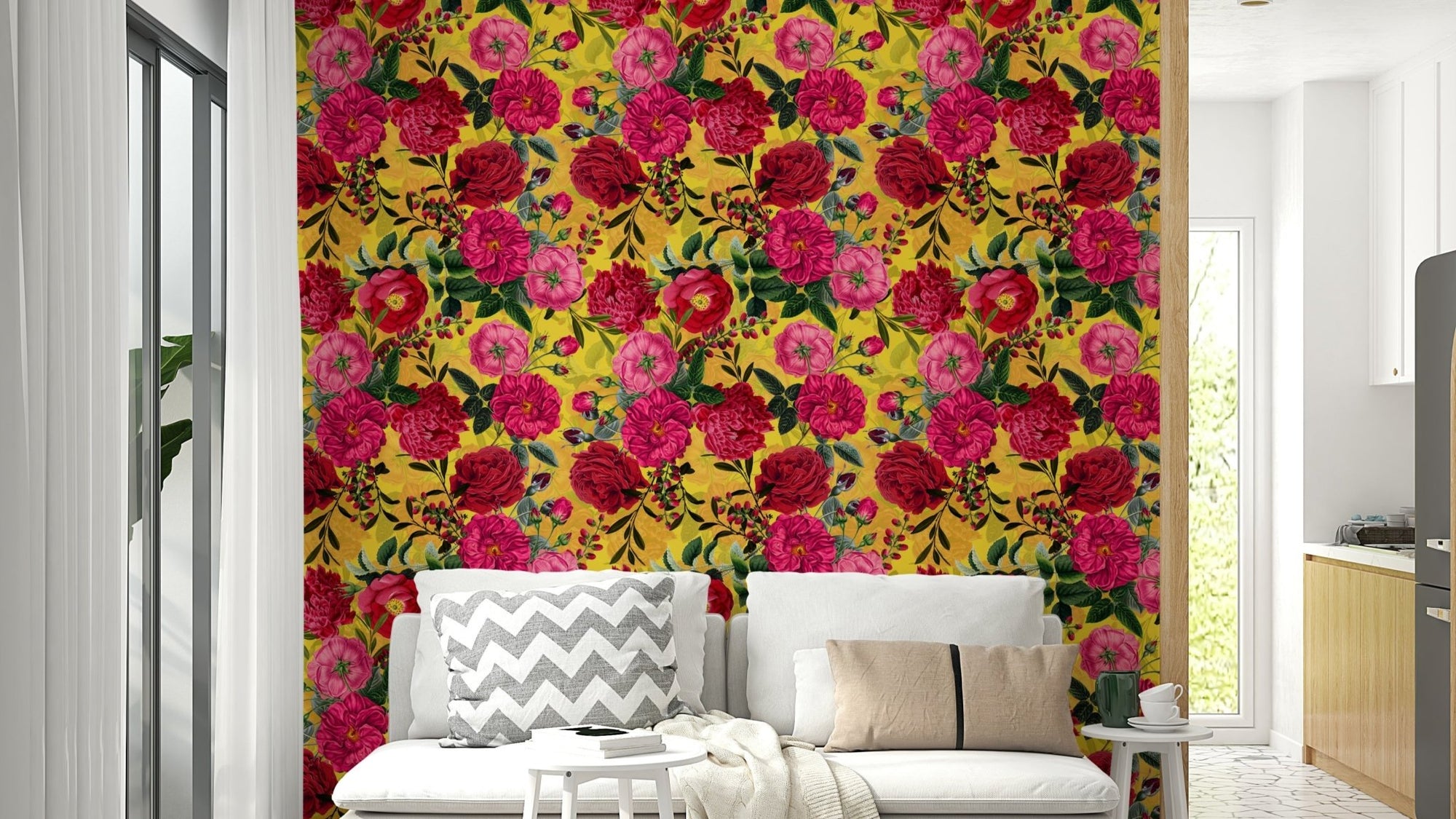 Lively rose design wallpaper in a vintage style., GD1356