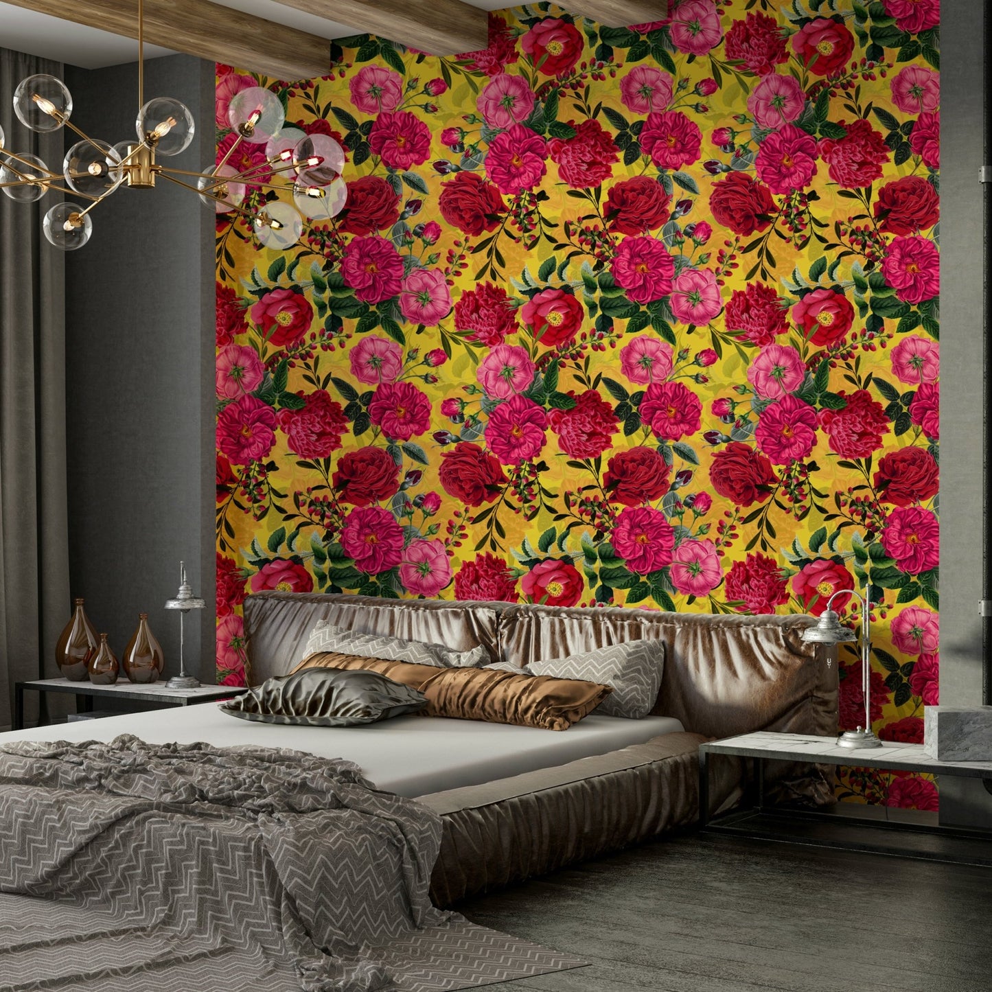 Classic floral rose wallpaper with a vibrant twist.

