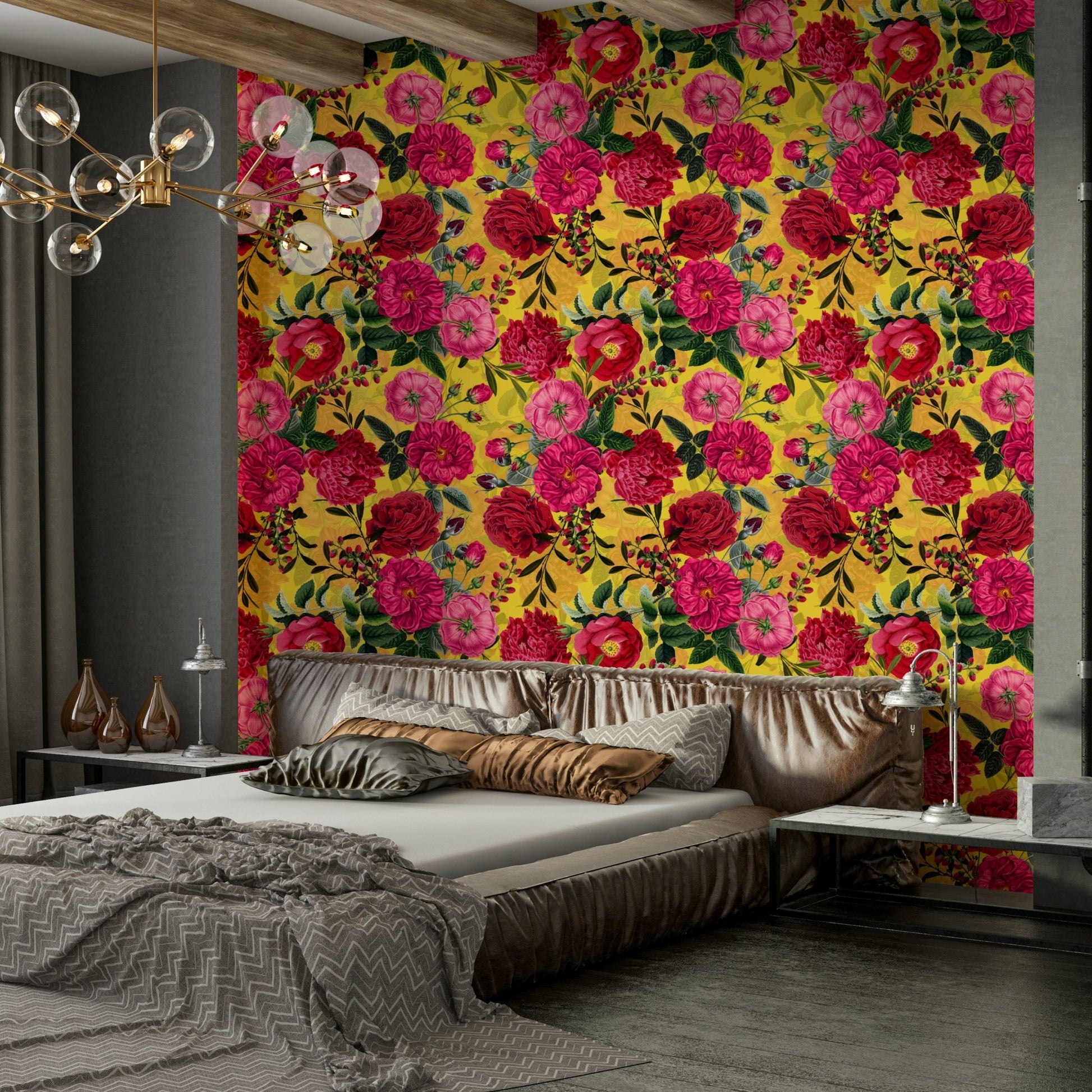 Classic floral rose wallpaper with a vibrant twist.


