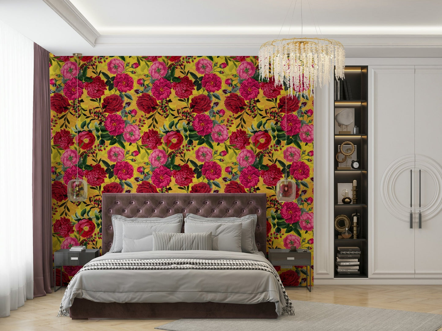 Vintage rose wallpaper with vibrant floral patterns.

