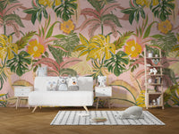 Bright tropical leaves in watercolor style
