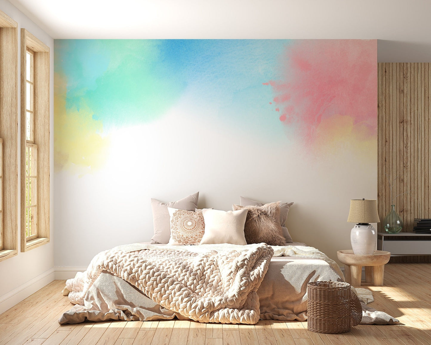 Bold and vibrant kids wallpaper for artistic wall designs.