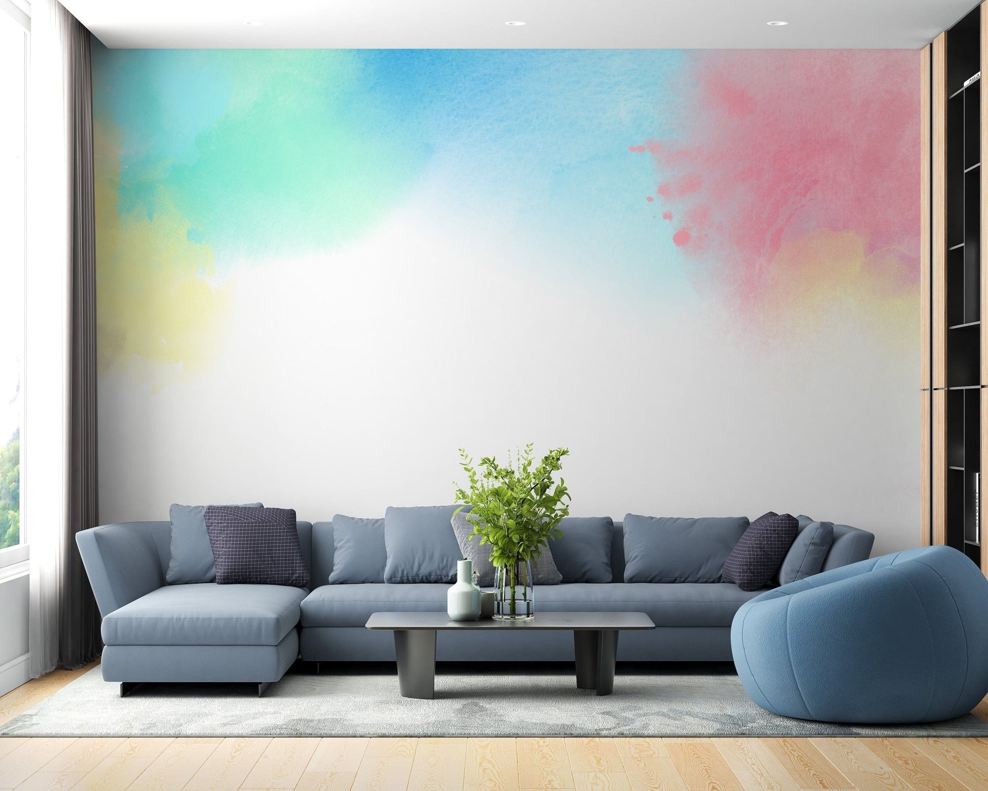 Vibrant watercolor splash kids wallpaper for playful walls., B341