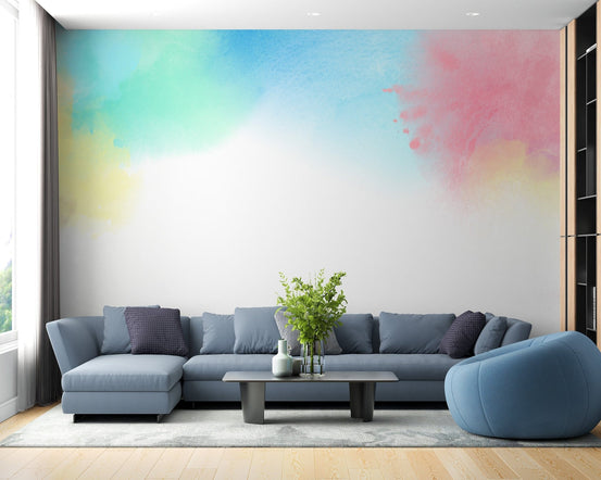 Vibrant watercolor splash kids wallpaper for playful walls., B341