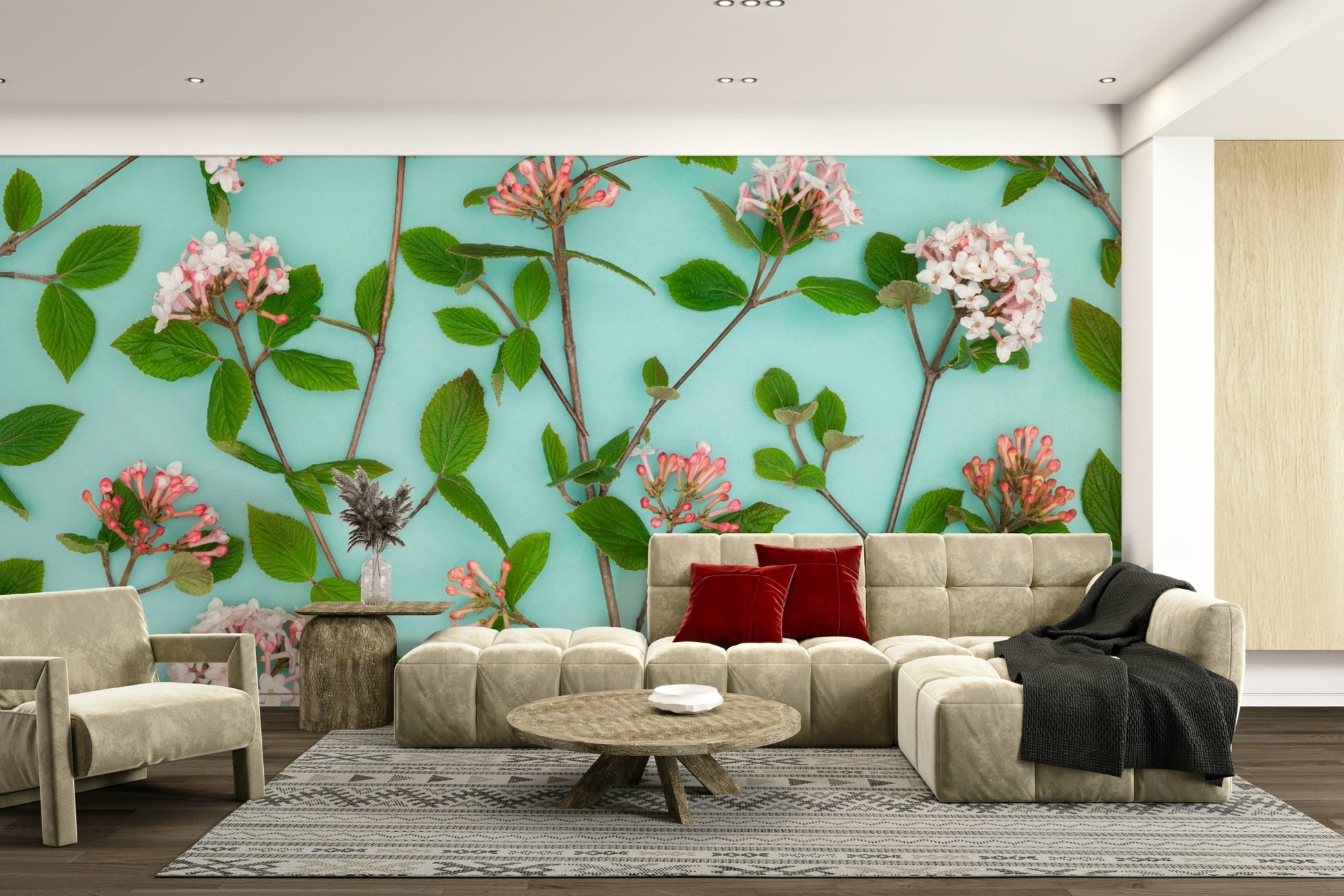 Flowering Viburnum branches arranged in soft pattern

