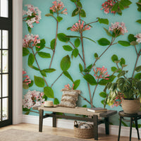 Repeating floral pattern mural featuring Viburnum Juddii

