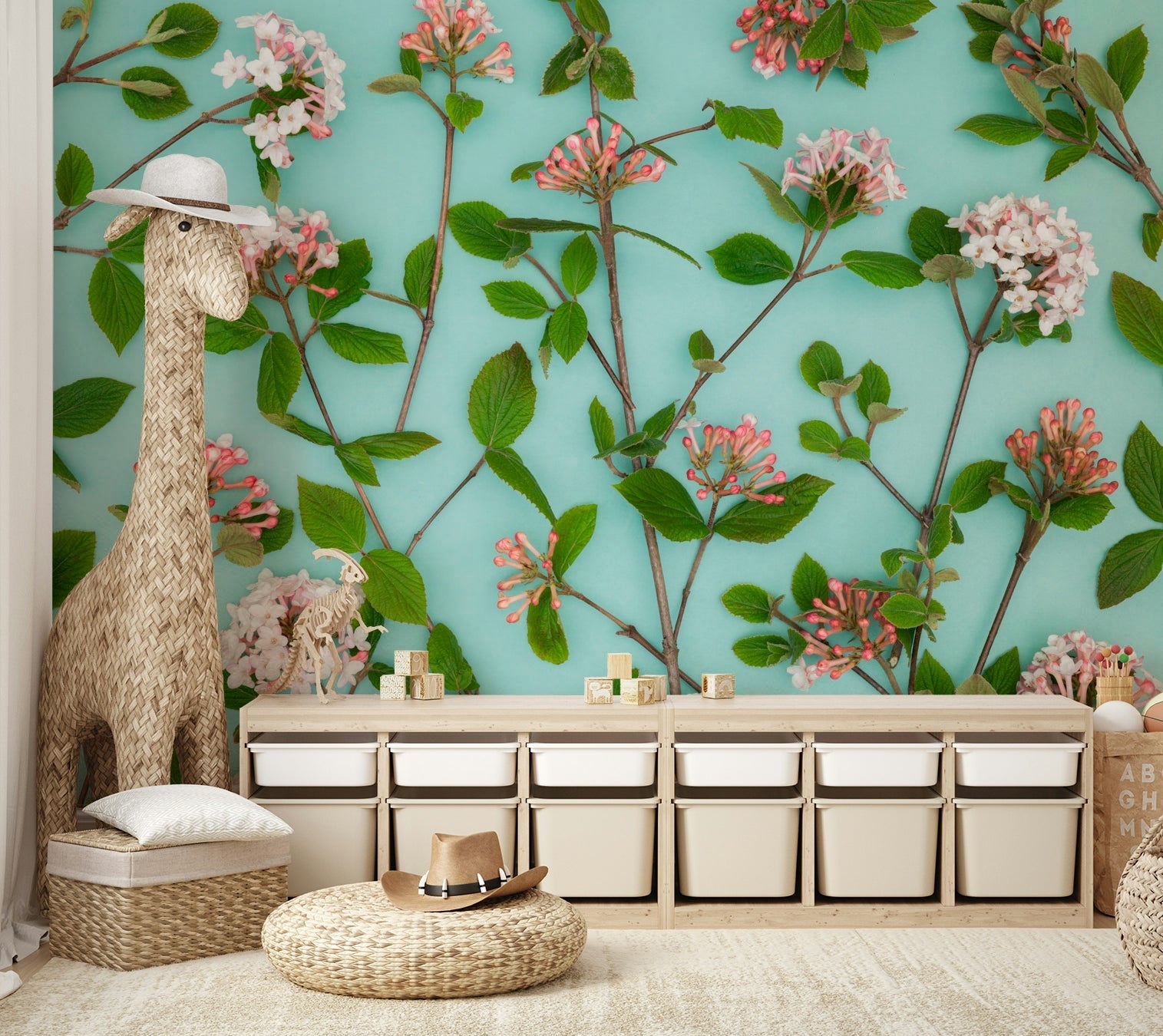 Mint and blossom themed wallpaper for walls


