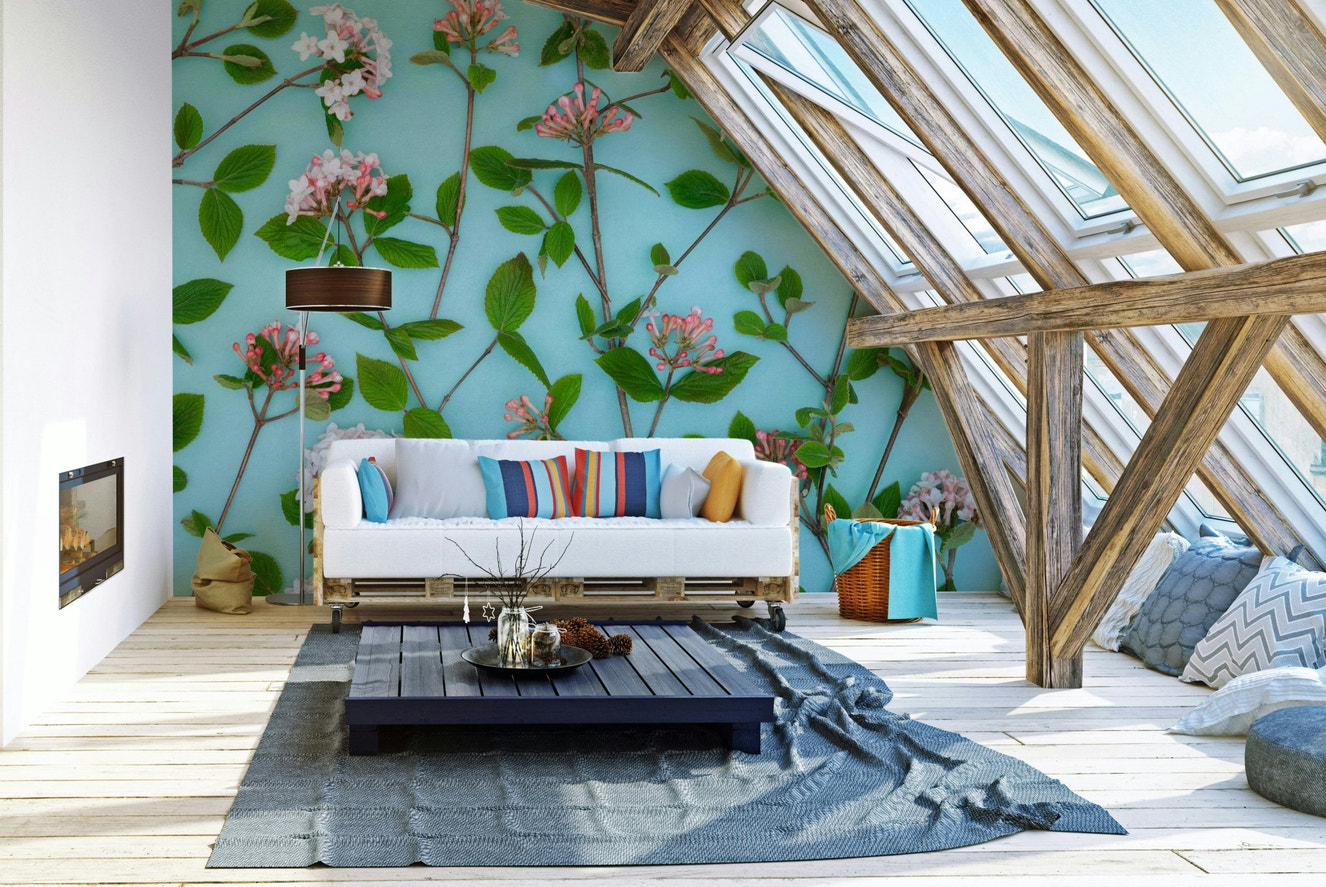 Viburnum Juddii flowers on mint background wallpaper

