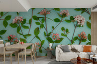 Natural floral wallpaper with crisp leaf and stem detail

