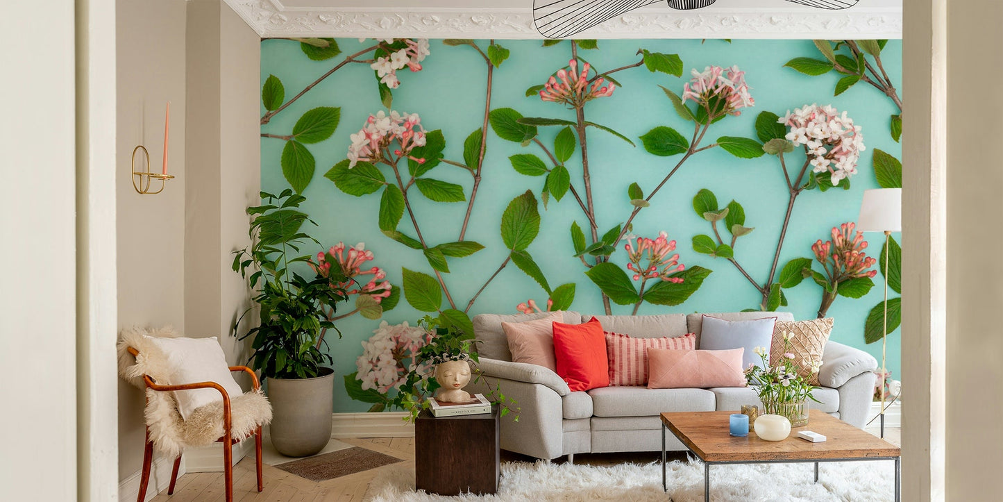 Nature-inspired floral wall mural with spring vibe

