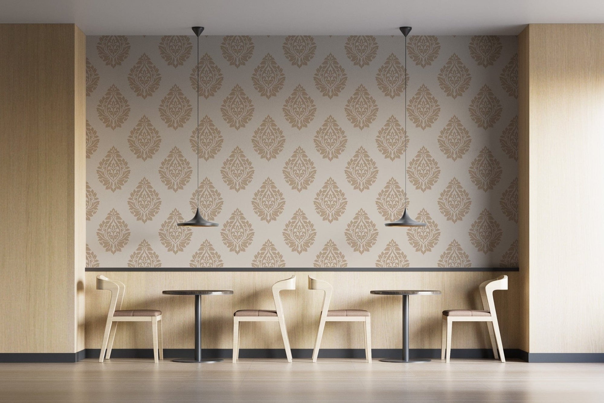 Elegant Victorian beige damask  wallpaper with intricate patterns. damask-20