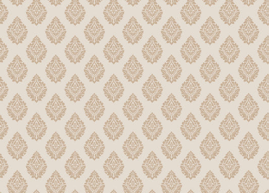 Victorian Beige Damask Repeat Pattern Wallpaper