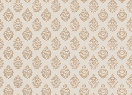 Victorian Beige Damask Repeat Pattern Wallpaper