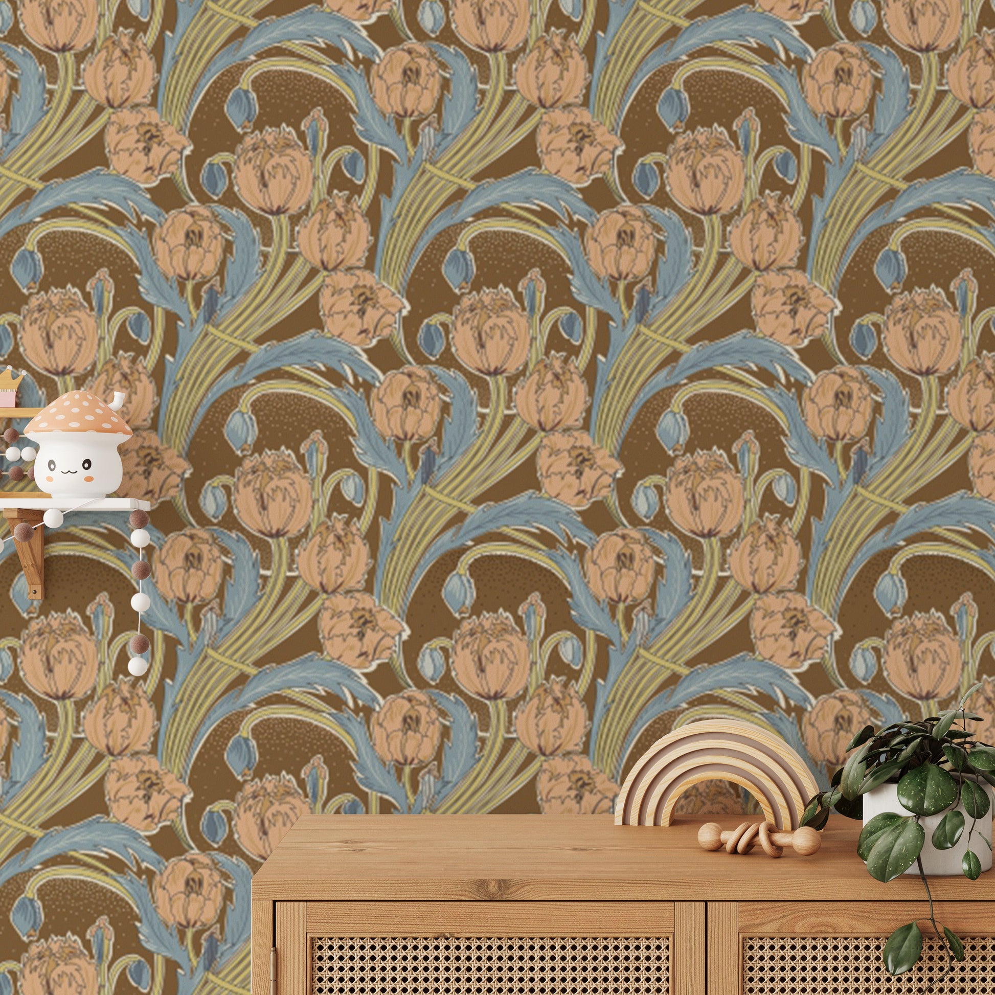 Artistic Victorian Cottage wallpaper for vintage-inspired interiors.
