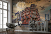 Vintage street scene wallpaper mural

