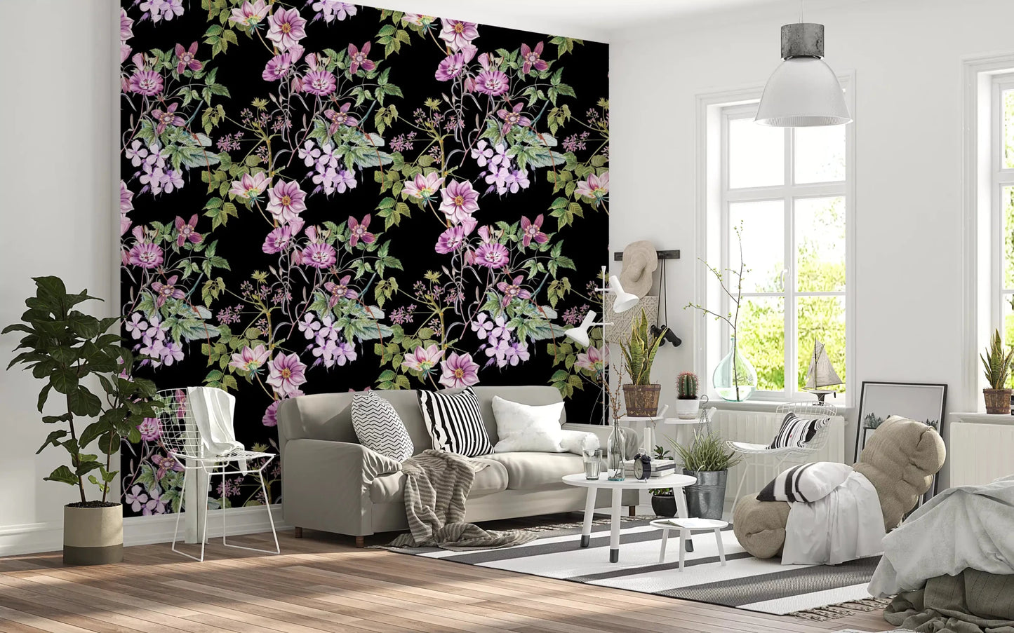 Elegant floral wallpaper with Vine Embrace flowers and dark contrast