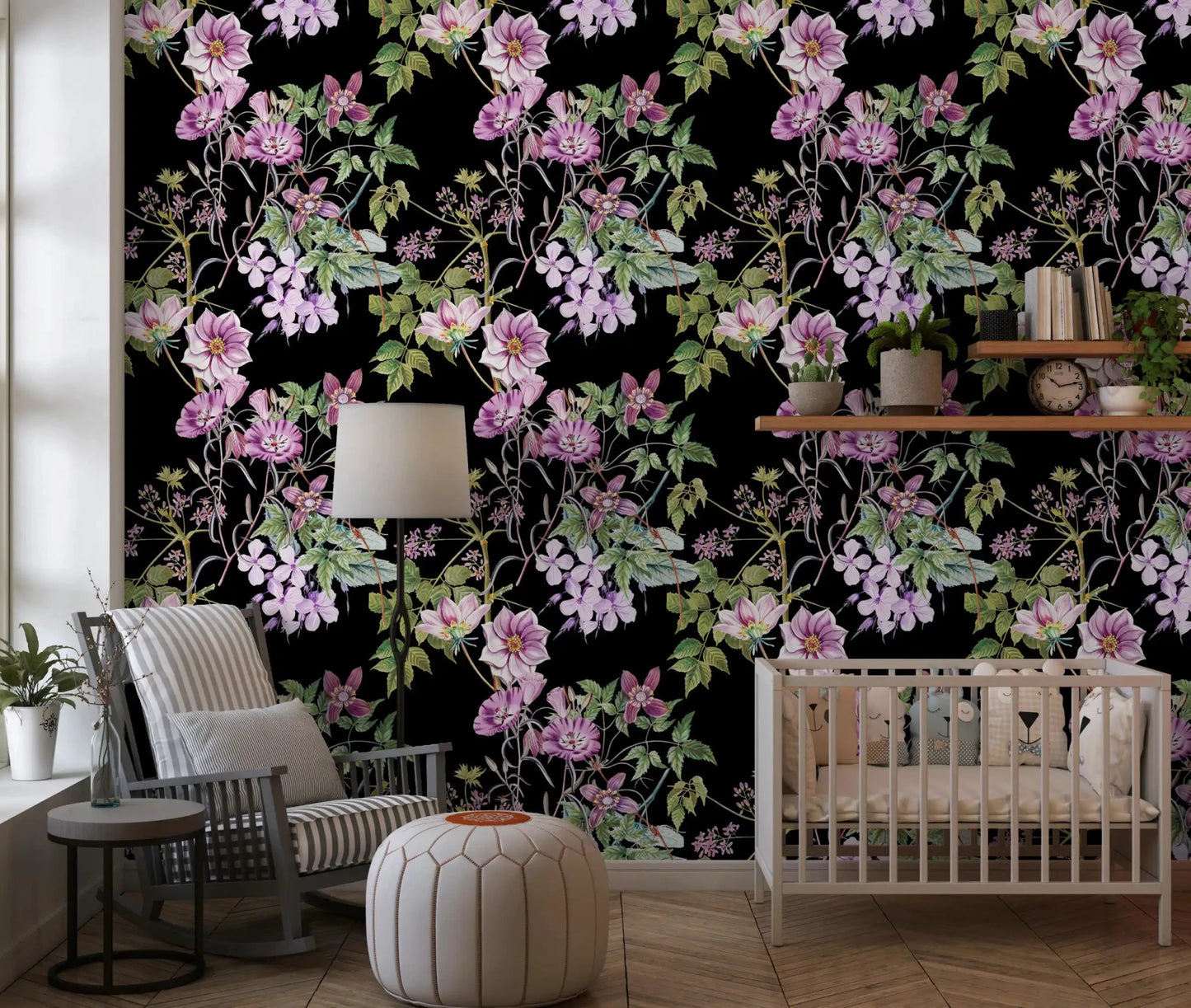 Victorian Vine wallpaper with vintage floral stems and layered blossoms