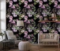 Victorian Vine wallpaper with vintage floral stems and layered blossoms